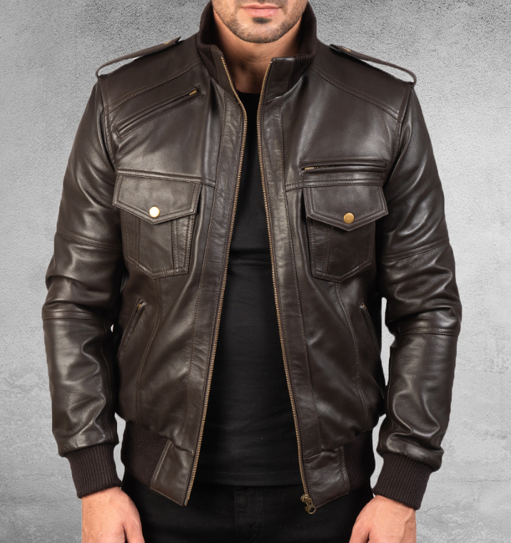 Intelligence Shadow Leather Bomber Jacket