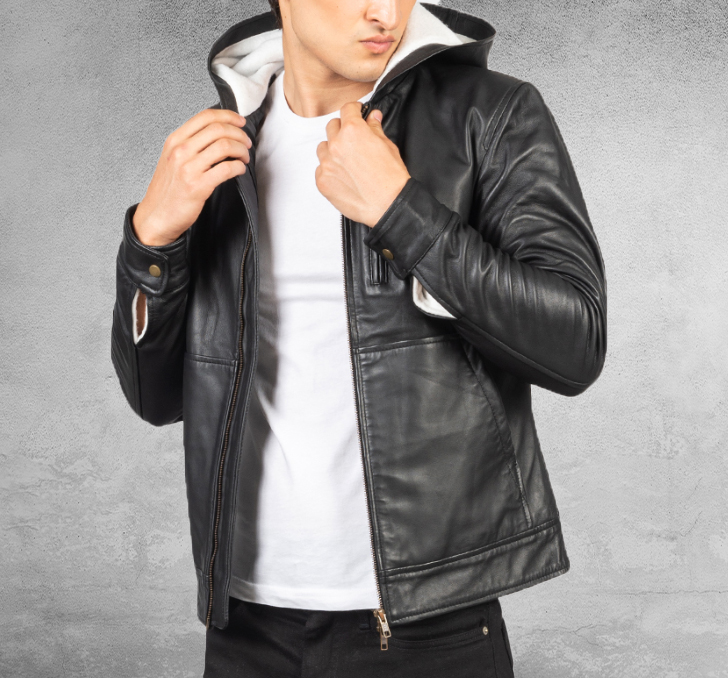 Clair Verge Hooded Leather Bomber Jacket