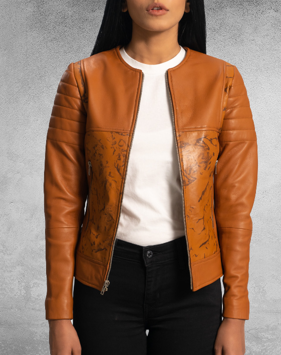 Afrida Tan Dye Leather Biker Jacket