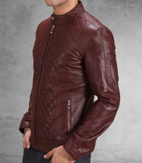 Elio Maroon Leather Biker Jacket