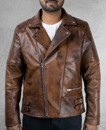 Leo Rusted Brown Leather Biker Jacket